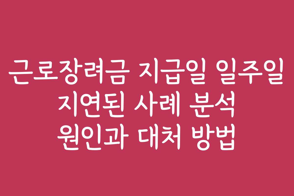 근로장려금 지급일 일주일 지연된 사례 분석 원인과 대처 방법