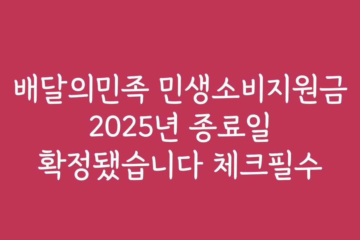 배달의민족 민생소비지원금 2025년 종료일 확정됐습니다 체크필수
