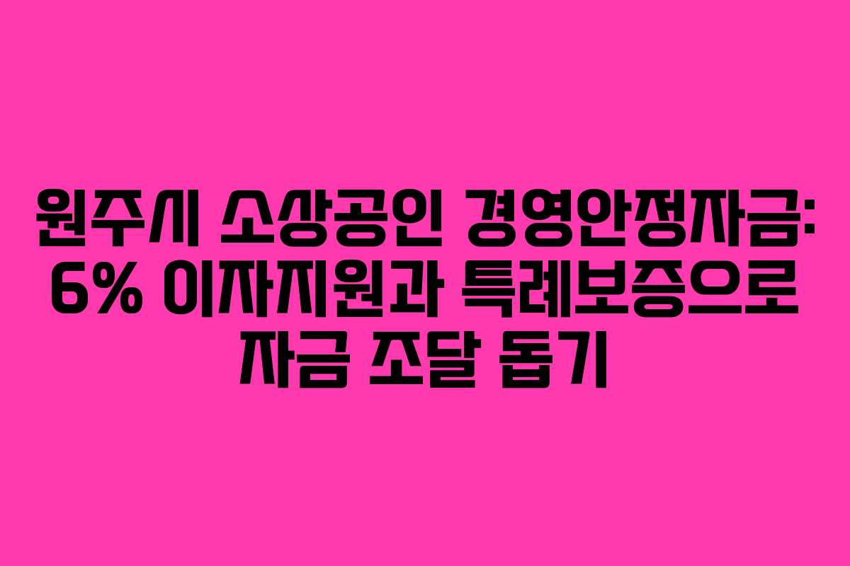 원주시 소상공인 경영안정자금: 6% 이자지원과 특례보증으로 자금 조달 돕기