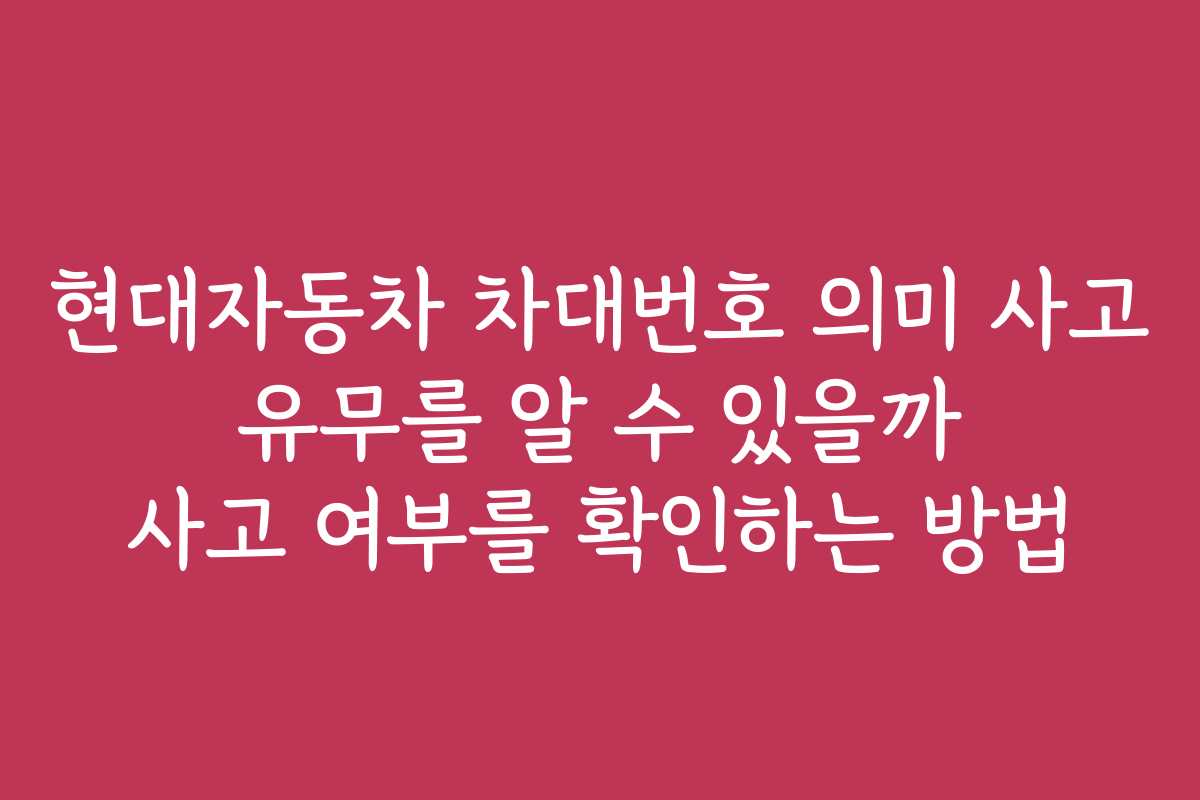 현대자동차 차대번호 의미 사고 유무를 알 수 있을까 사고 여부를 확인하는 방법