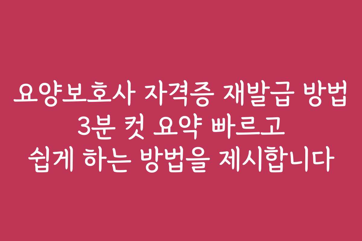 요양보호사 자격증 재발급 방법 3분 컷 요약 빠르고 쉽게 하는 방법을 제시합니다
