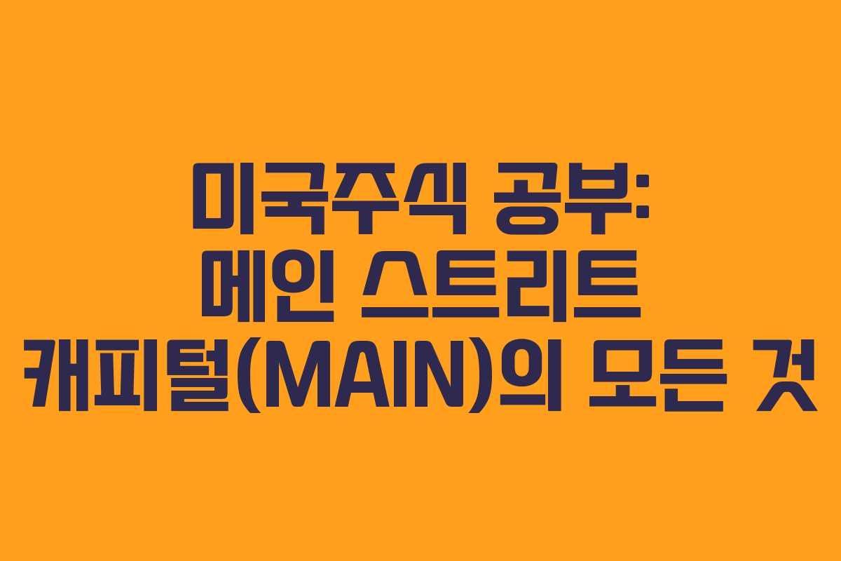 미국주식 공부: 메인 스트리트 캐피털(MAIN)의 모든 것