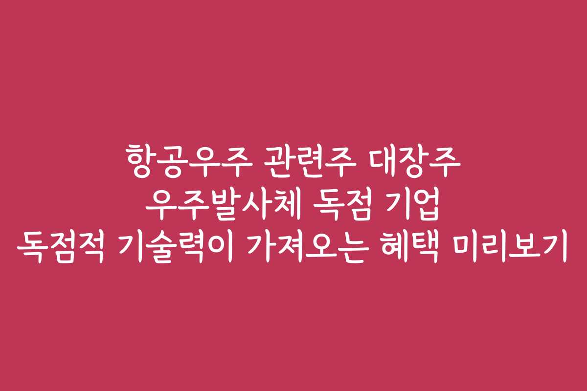 항공우주 관련주 대장주 우주발사체 독점 기업 독점적 기술력이 가져오는 혜택 미리보기