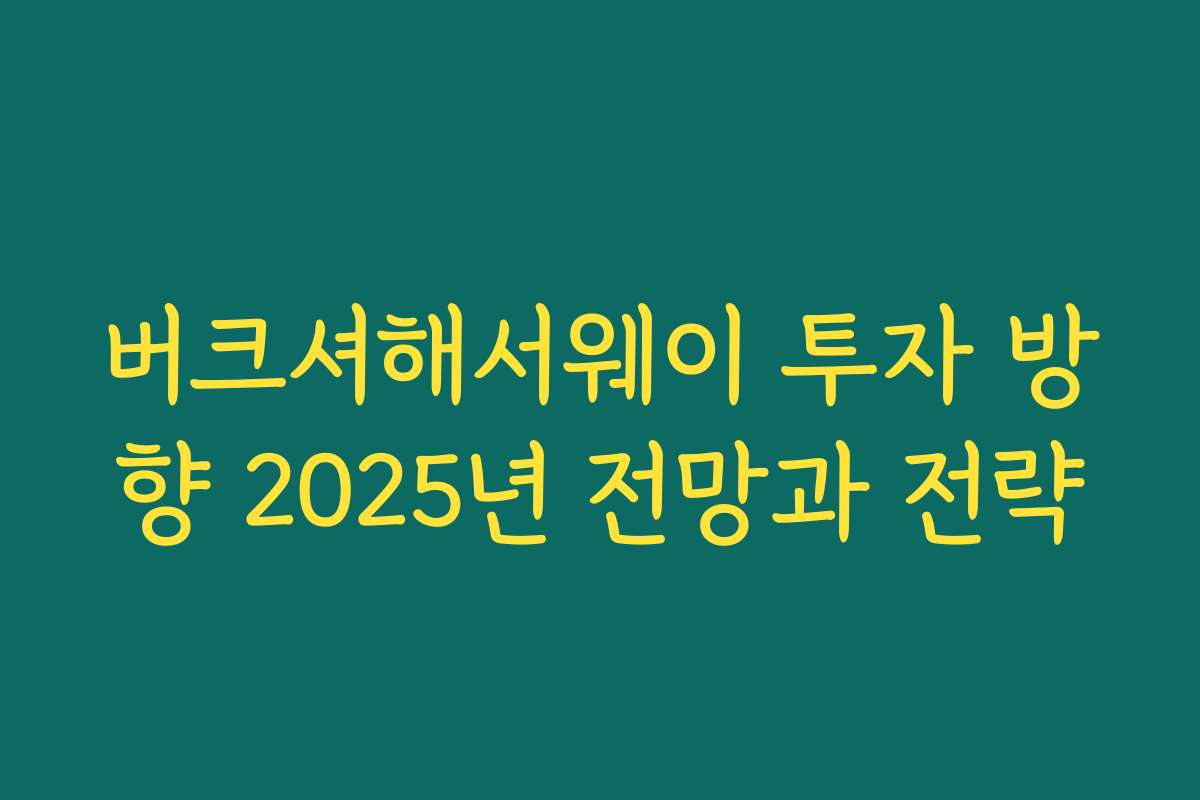 버크셔해서웨이 투자 방향 2025년 전망과 전략