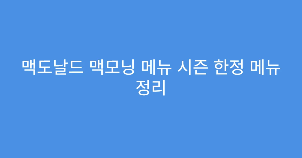 맥도날드 맥모닝 메뉴 시즌 한정 메뉴 정리