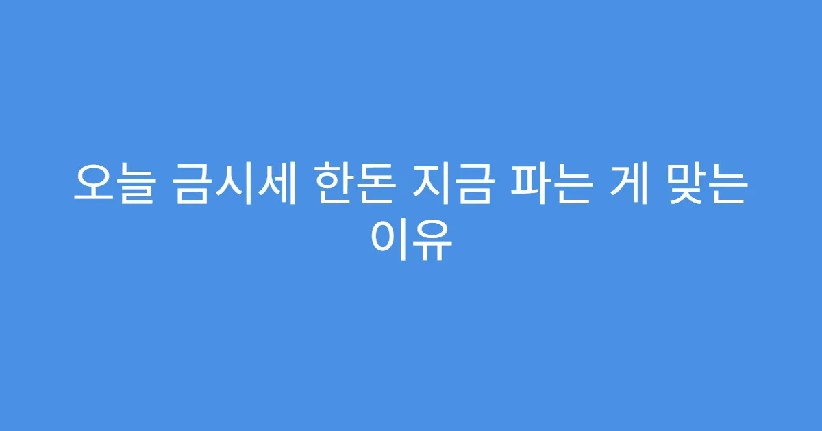 오늘 금시세 한돈 지금 파는 게 맞는 이유