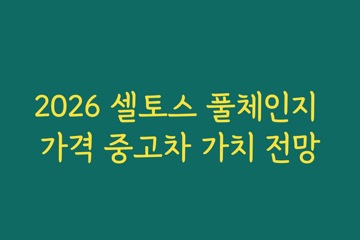 2026 셀토스 풀체인지 가격 중고차 가치 전망