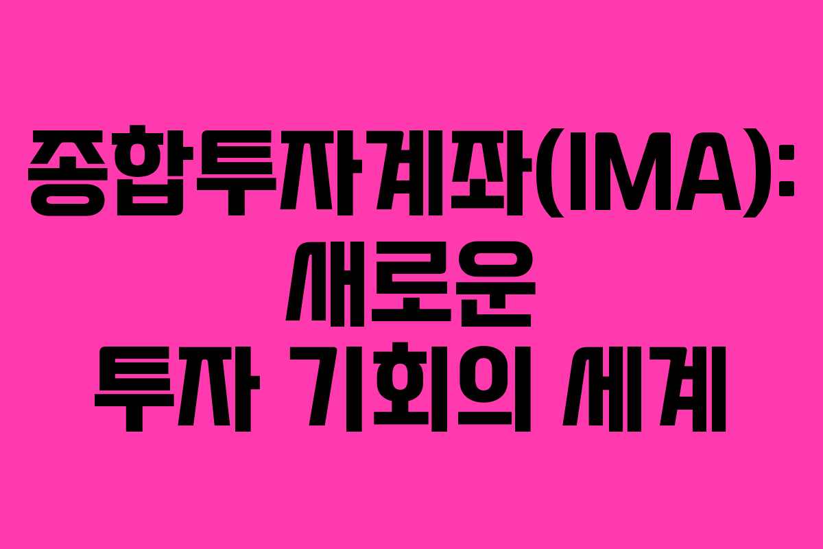 종합투자계좌(IMA): 새로운 투자 기회의 세계