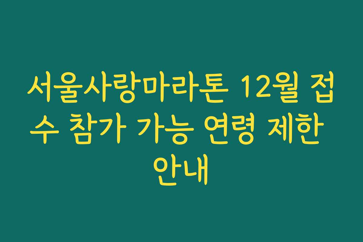 서울사랑마라톤 12월 접수 참가 가능 연령 제한 안내