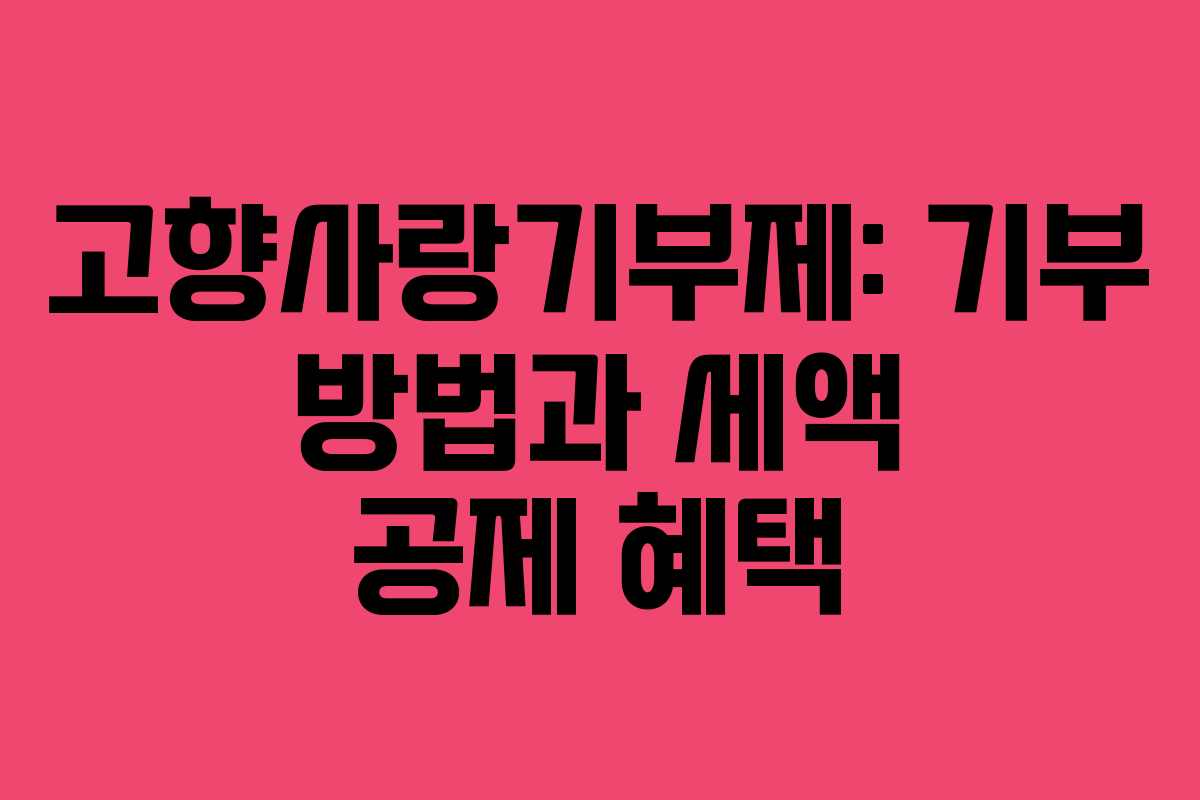 고향사랑기부제: 기부 방법과 세액 공제 혜택