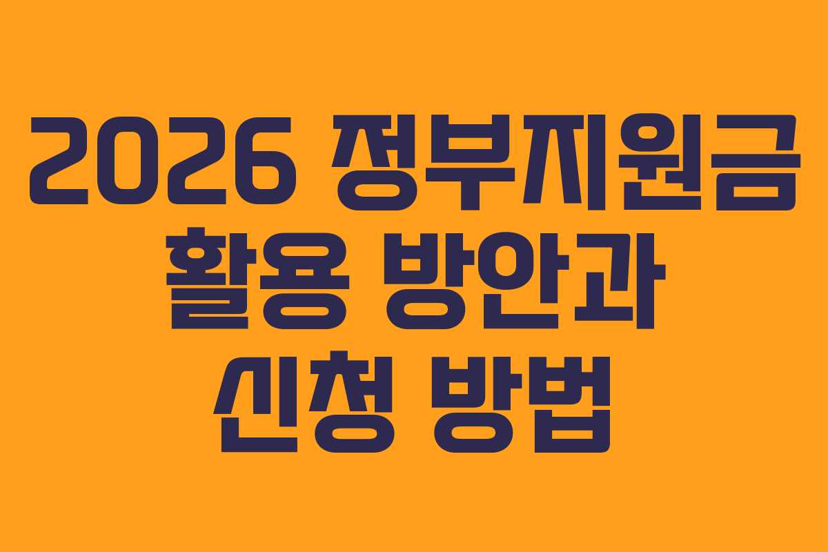 2026 정부지원금 활용 방안과 신청 방법