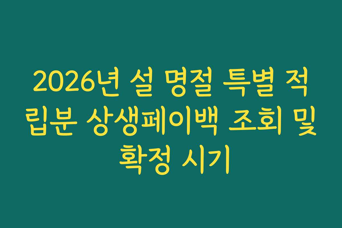 2026년 설 명절 특별 적립분 상생페이백 조회 및 확정 시기