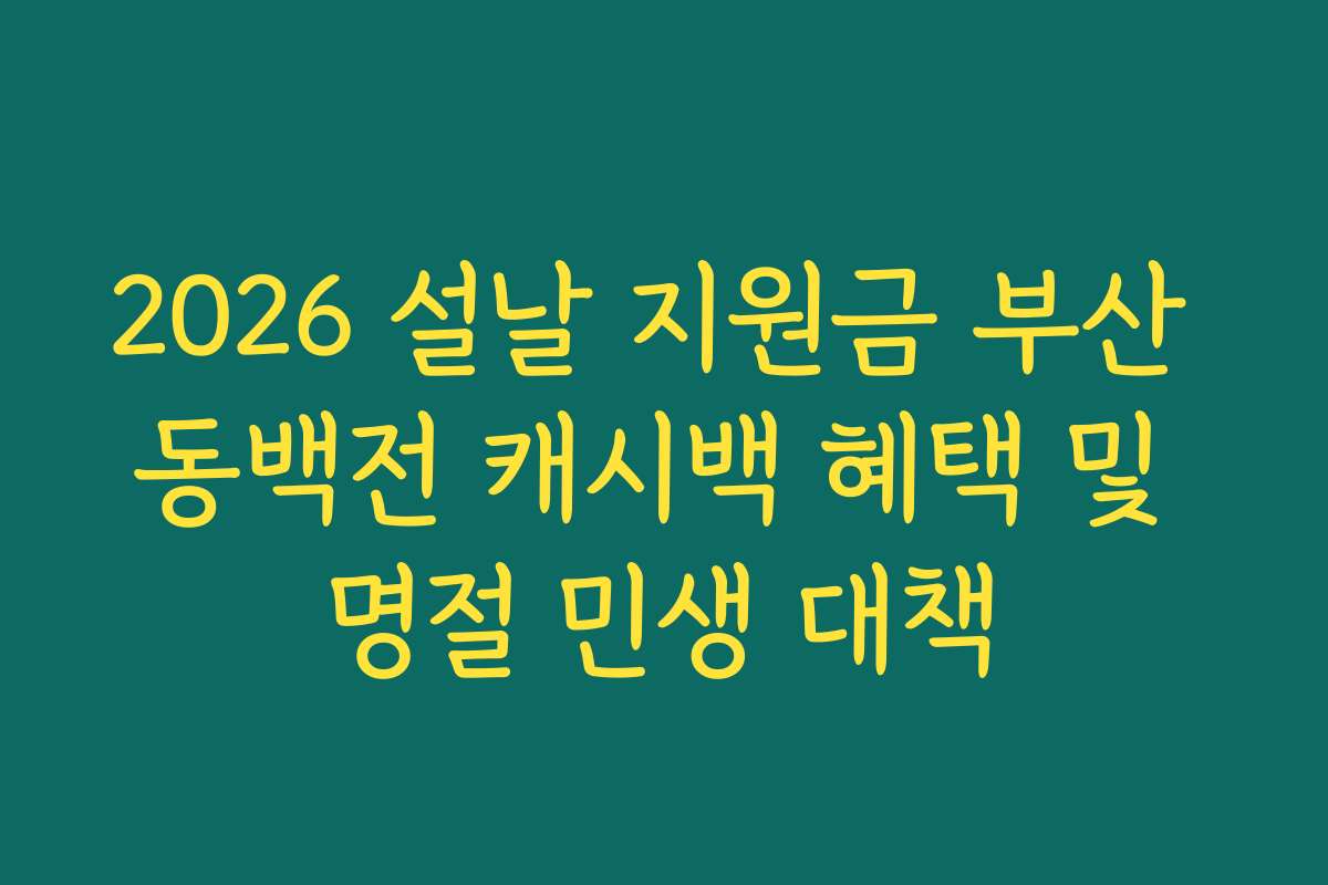 2026 설날 지원금 부산 동백전 캐시백 혜택 및 명절 민생 대책