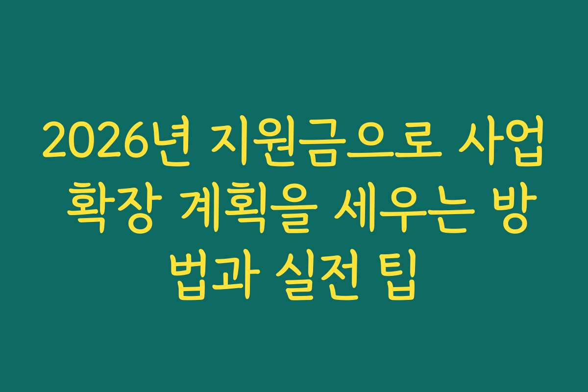 2026년 지원금으로 사업 확장 계획을 세우는 방법과 실전 팁
