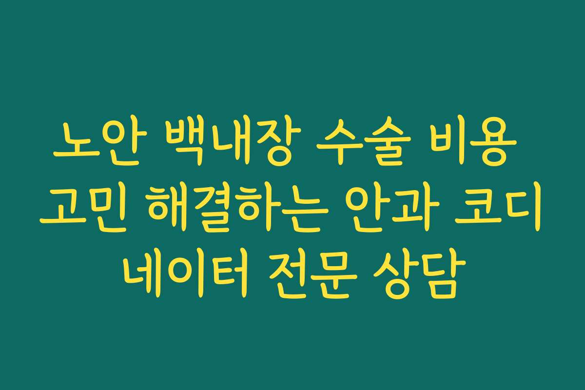 노안 백내장 수술 비용 고민 해결하는 안과 코디네이터 전문 상담