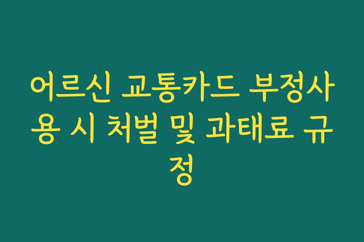 어르신 교통카드 부정사용 시 처벌 및 과태료 규정