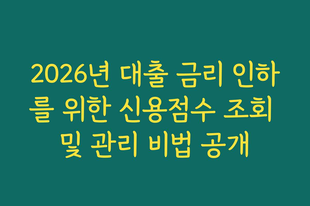 2026년 대출 금리 인하를 위한 신용점수 조회 및 관리 비법 공개