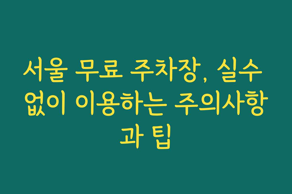 서울 무료 주차장, 실수 없이 이용하는 주의사항과 팁