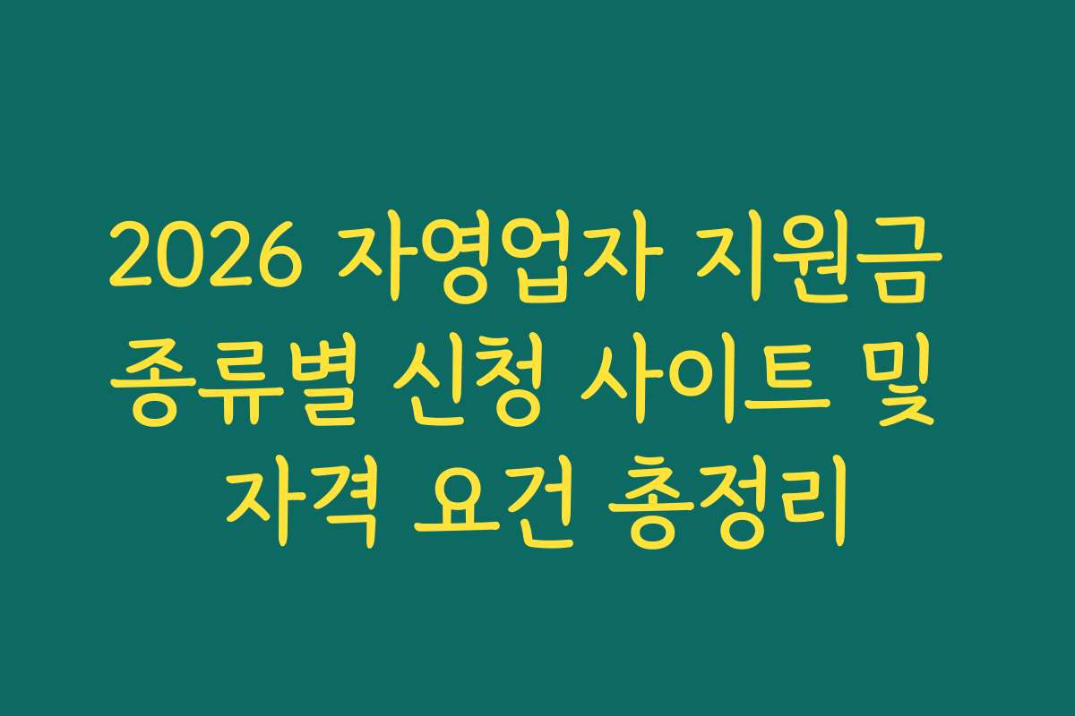 2026 자영업자 지원금 종류별 신청 사이트 및 자격 요건 총정리