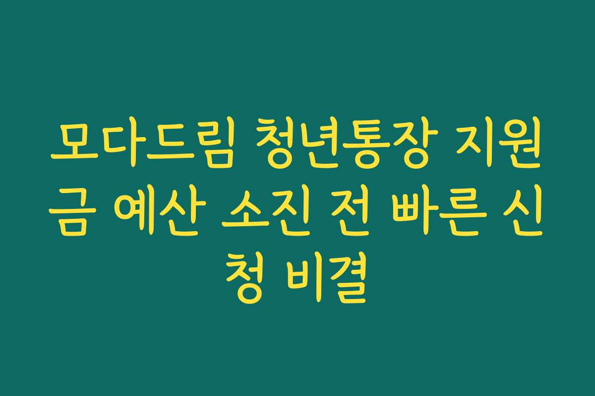 모다드림 청년통장 지원금 예산 소진 전 빠른 신청 비결