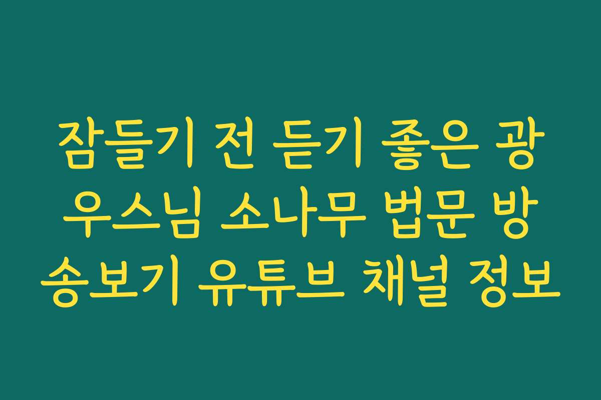 잠들기 전 듣기 좋은 광우스님 소나무 법문 방송보기 유튜브 채널 정보