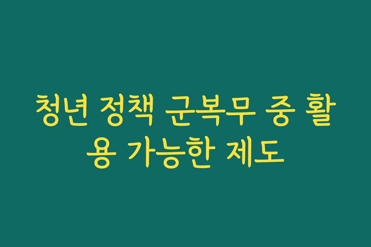 청년 정책 군복무 중 활용 가능한 제도