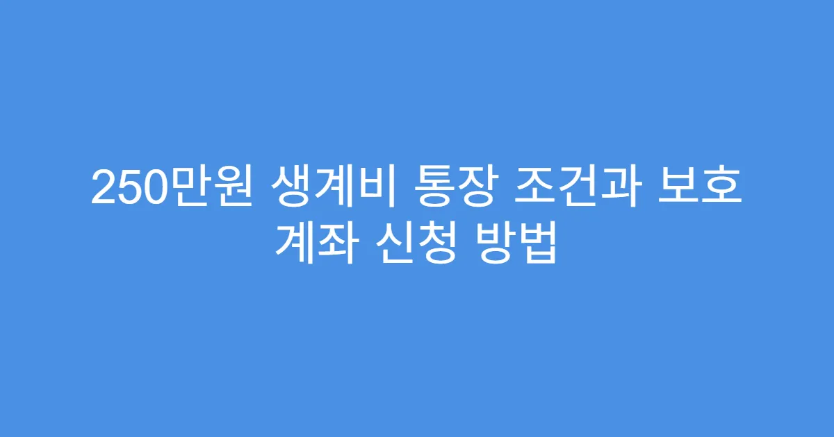 250만원 생계비 통장 조건과 보호 계좌 신청 방법