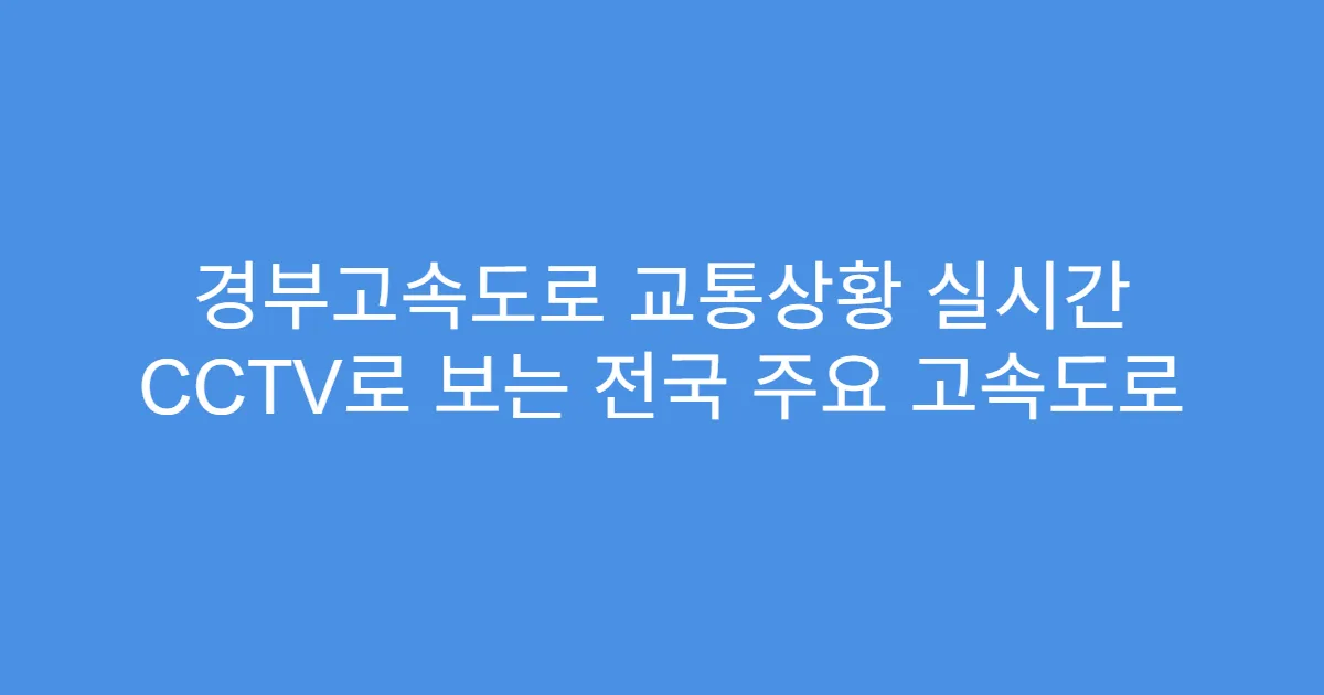 경부고속도로 교통상황 실시간 CCTV로 보는 전국 주요 고속도로