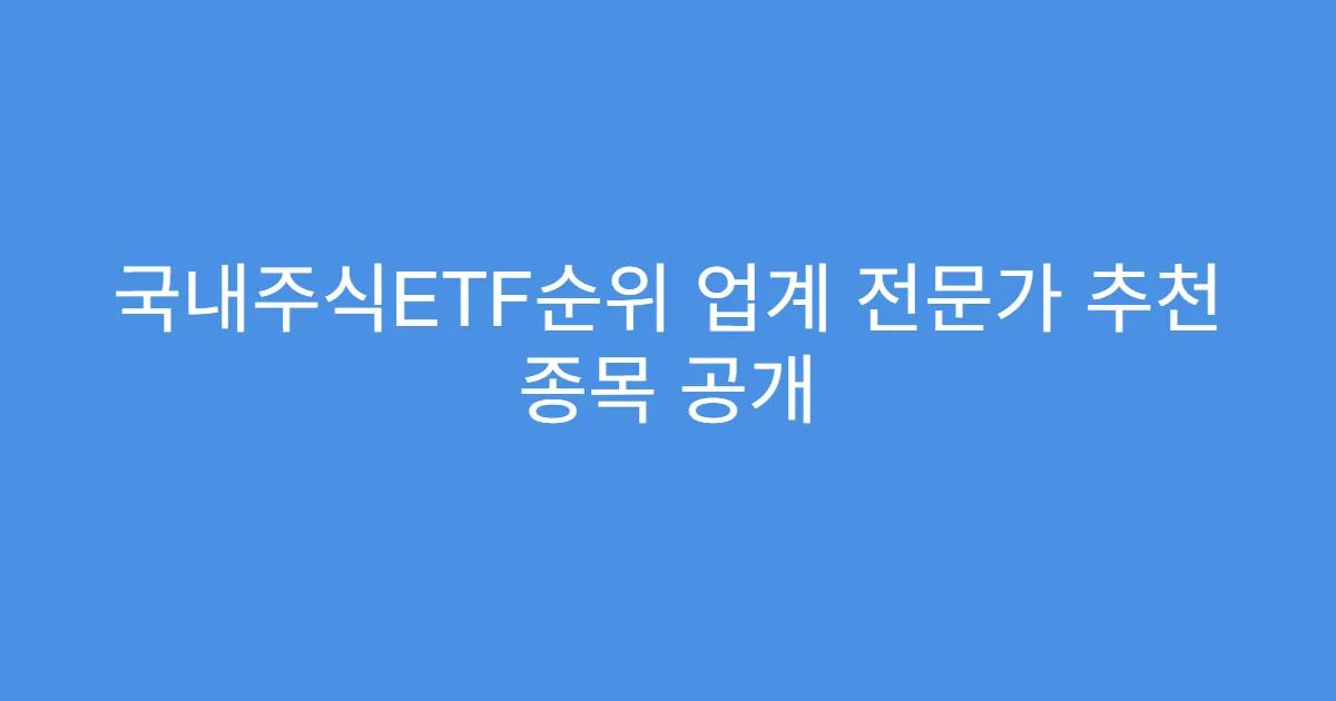 국내주식ETF순위 업계 전문가 추천 종목 공개