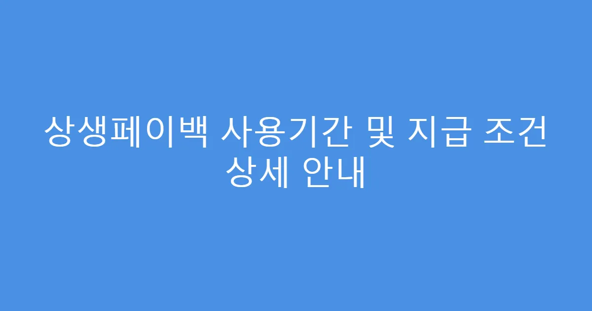 상생페이백 사용기간 및 지급 조건 상세 안내