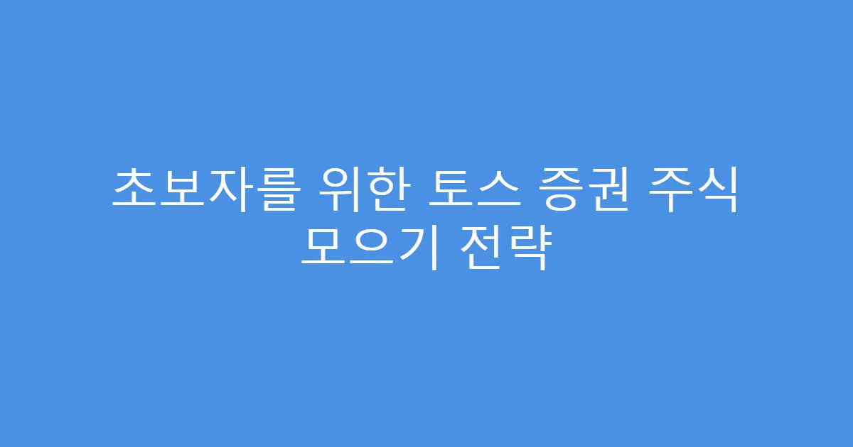 초보자를 위한 토스 증권 주식 모으기 전략