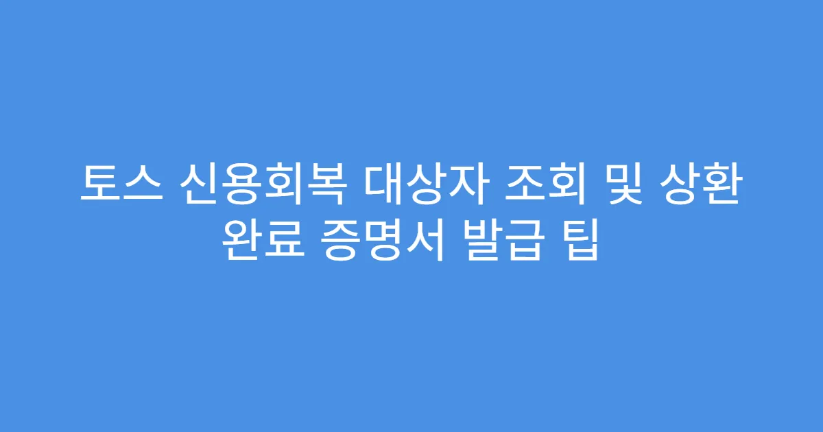 토스 신용회복 대상자 조회 및 상환 완료 증명서 발급 팁