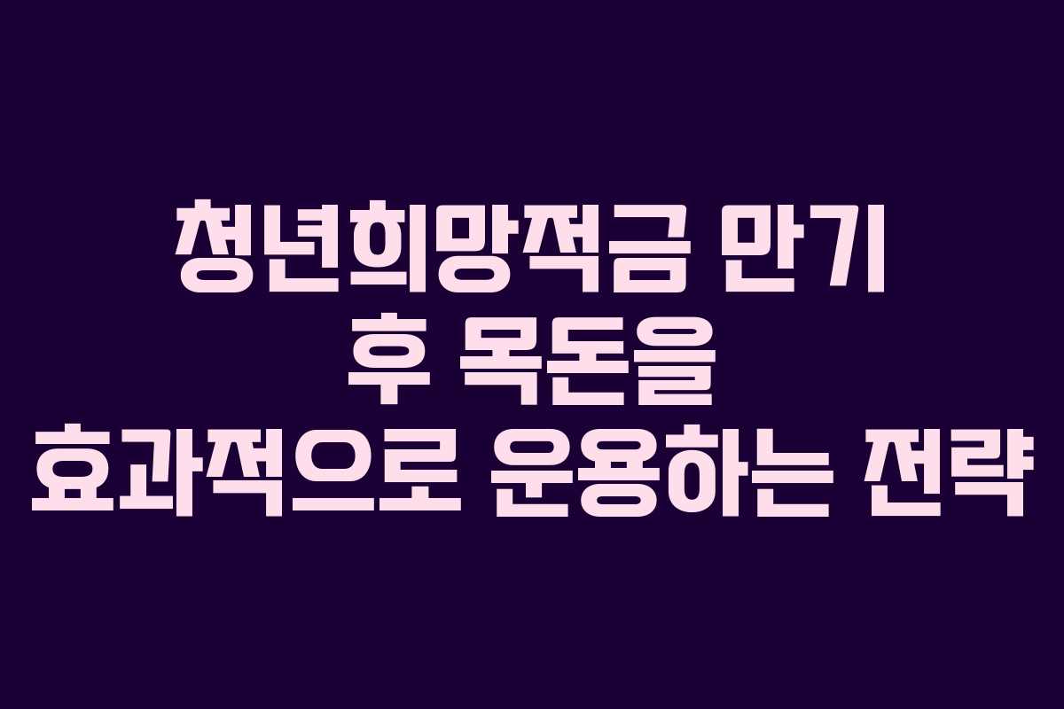 청년희망적금 만기 후 목돈을 효과적으로 운용하는 전략