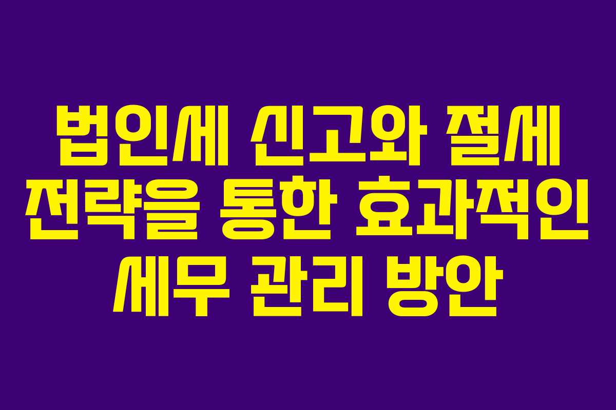 법인세 신고와 절세 전략을 통한 효과적인 세무 관리 방안