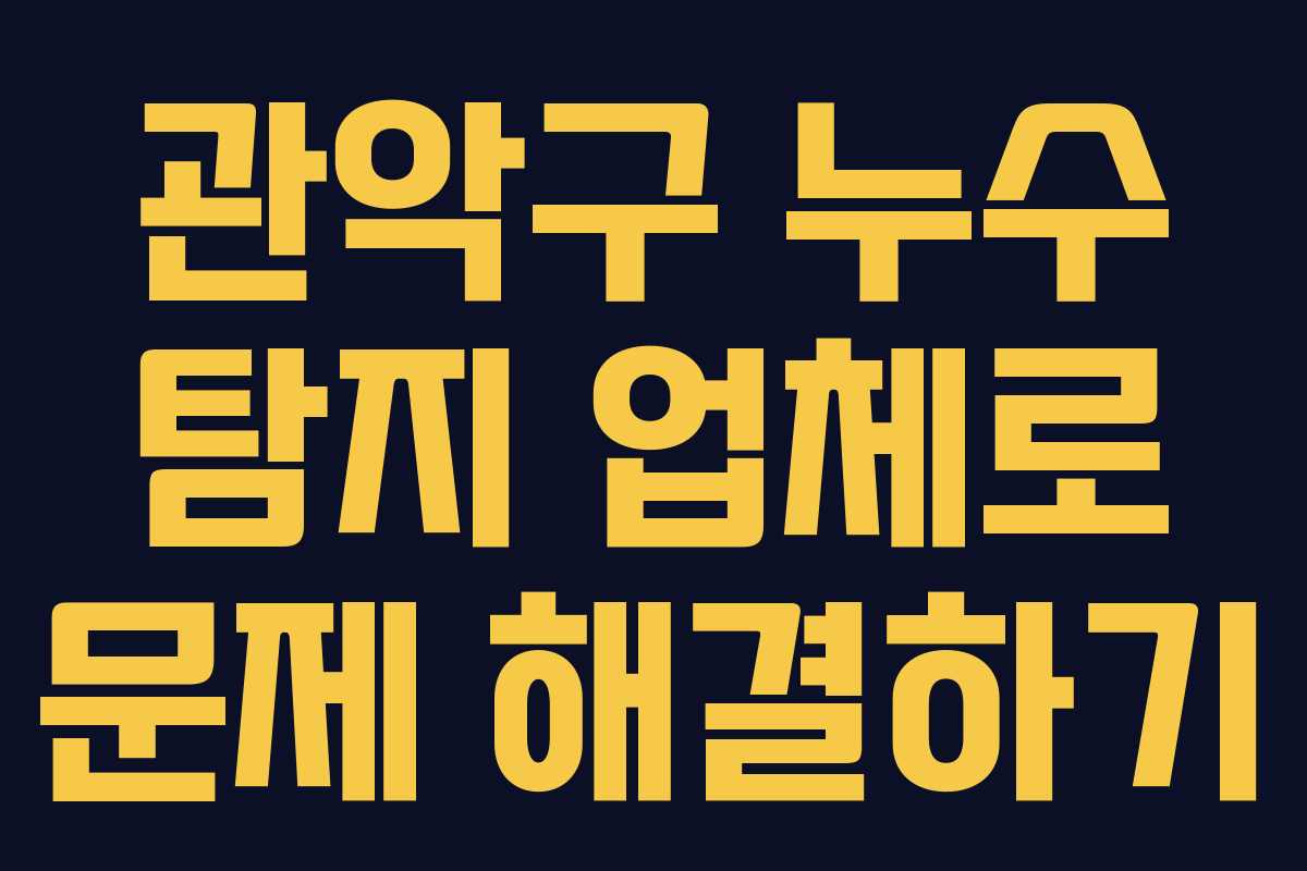 관악구 누수 탐지 업체로 문제 해결하기