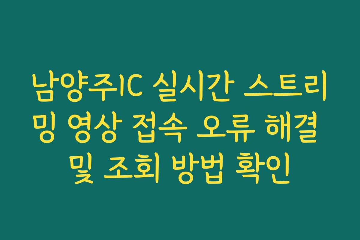남양주IC 실시간 스트리밍 영상 접속 오류 해결 및 조회 방법 확인