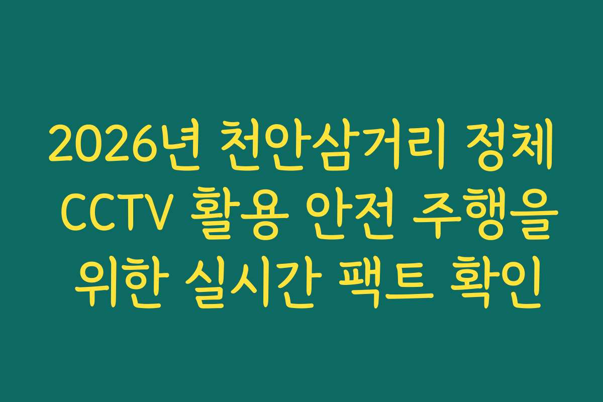 2026년 천안삼거리 정체 CCTV 활용 안전 주행을 위한 실시간 팩트 확인