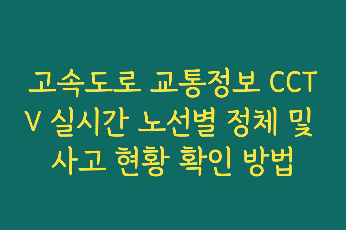 고속도로 교통정보 CCTV 실시간 노선별 정체 및 사고 현황 확인 방법