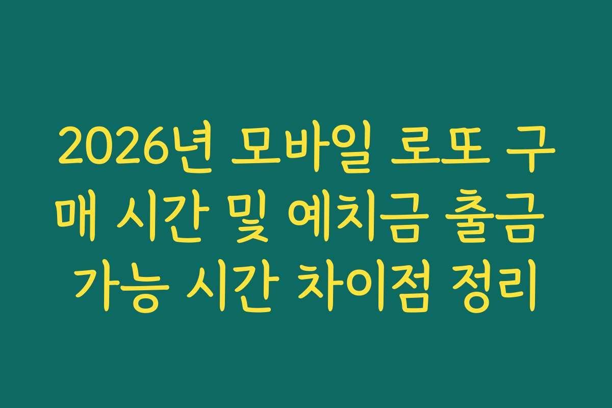 2026년 모바일 로또 구매 시간 및 예치금 출금 가능 시간 차이점 정리