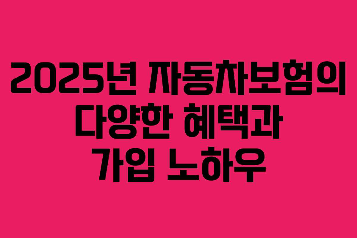 2025년 자동차보험의 다양한 혜택과 가입 노하우