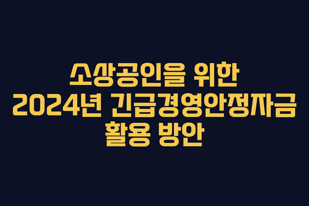 소상공인을 위한 2024년 긴급경영안정자금 활용 방안