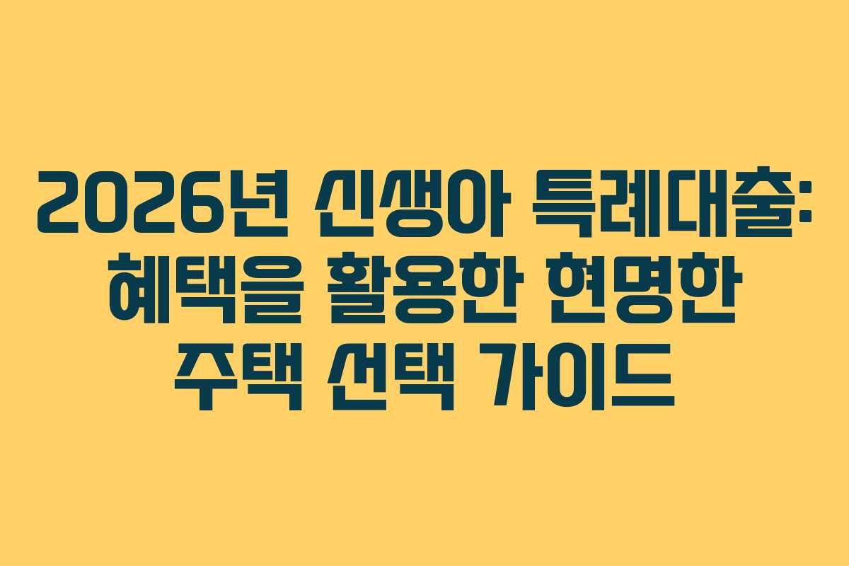 2026년 신생아 특례대출: 혜택을 활용한 현명한 주택 선택 가이드
