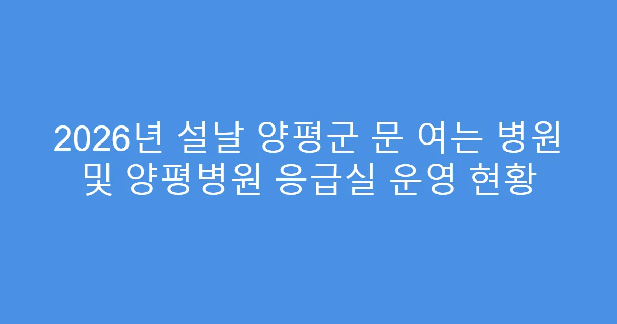 2026년 설날 양평군 문 여는 병원 및 양평병원 응급실 운영 현황