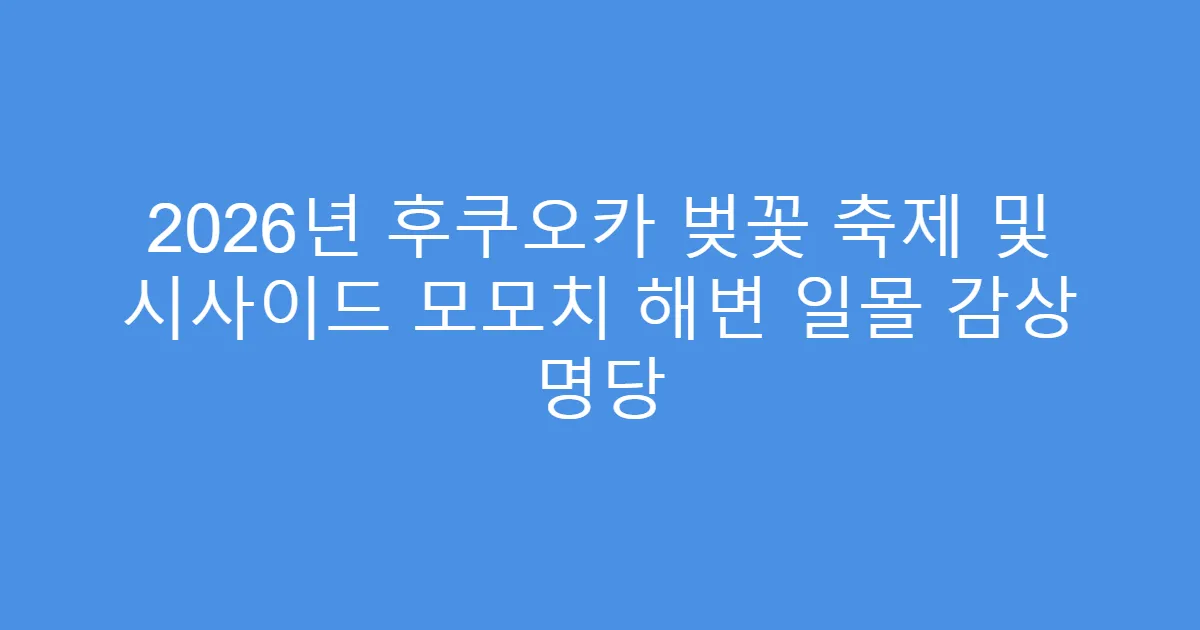 2026년 후쿠오카 벚꽃 축제 및 시사이드 모모치 해변 일몰 감상 명당