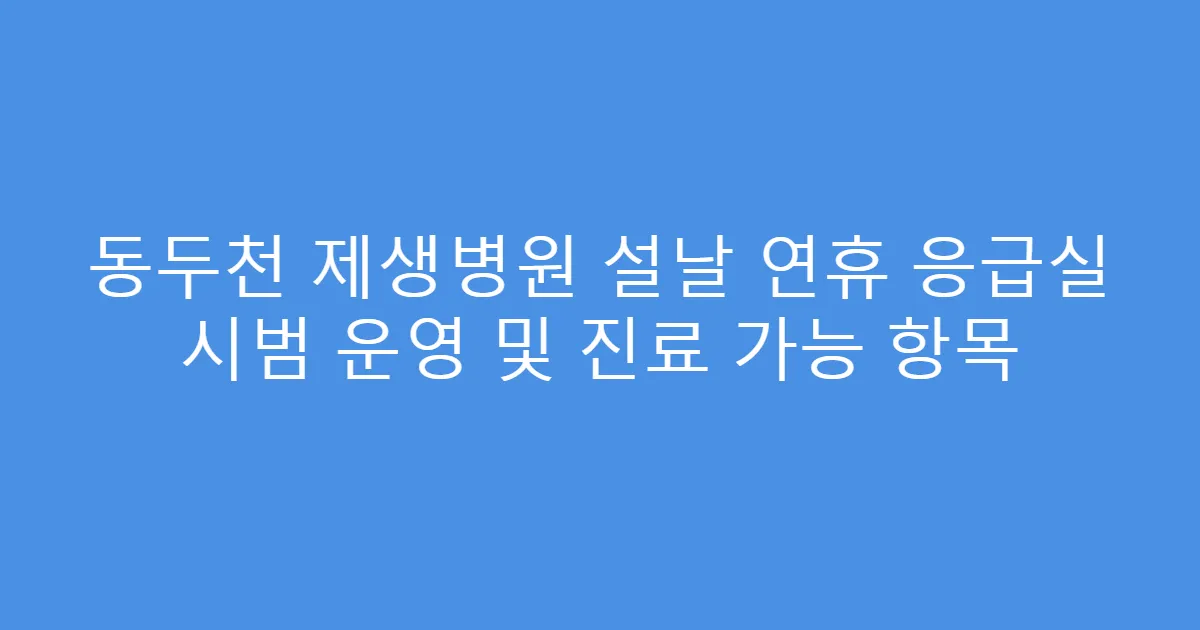 동두천 제생병원 설날 연휴 응급실 시범 운영 및 진료 가능 항목