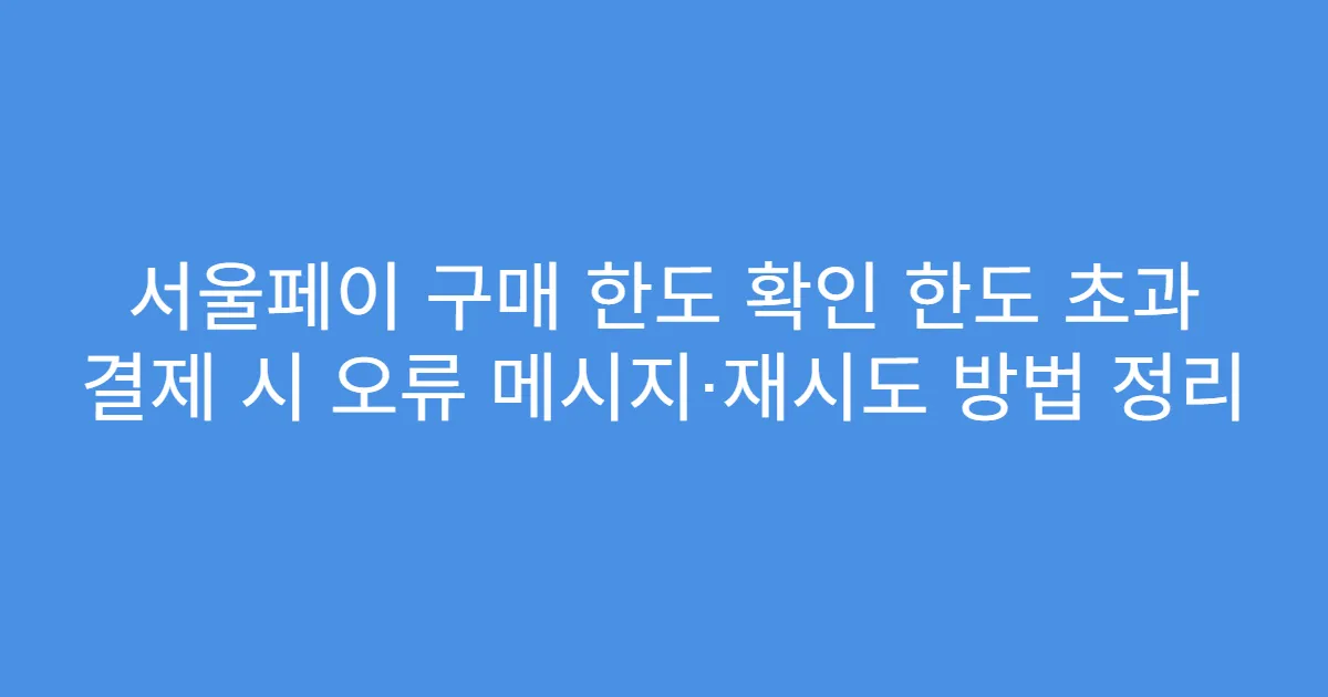 서울페이 구매 한도 확인 한도 초과 결제 시 오류 메시지·재시도 방법 정리