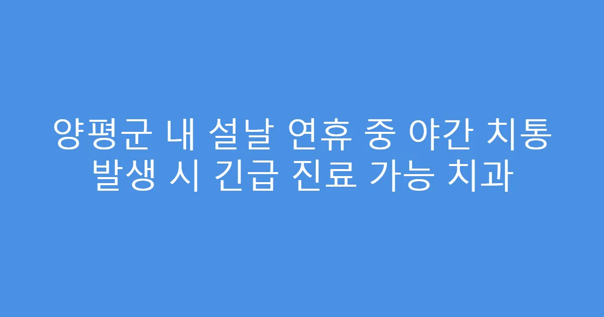 양평군 내 설날 연휴 중 야간 치통 발생 시 긴급 진료 가능 치과