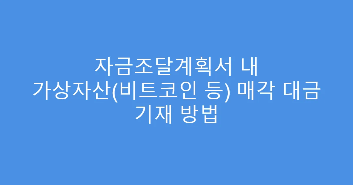 자금조달계획서 내 가상자산(비트코인 등) 매각 대금 기재 방법