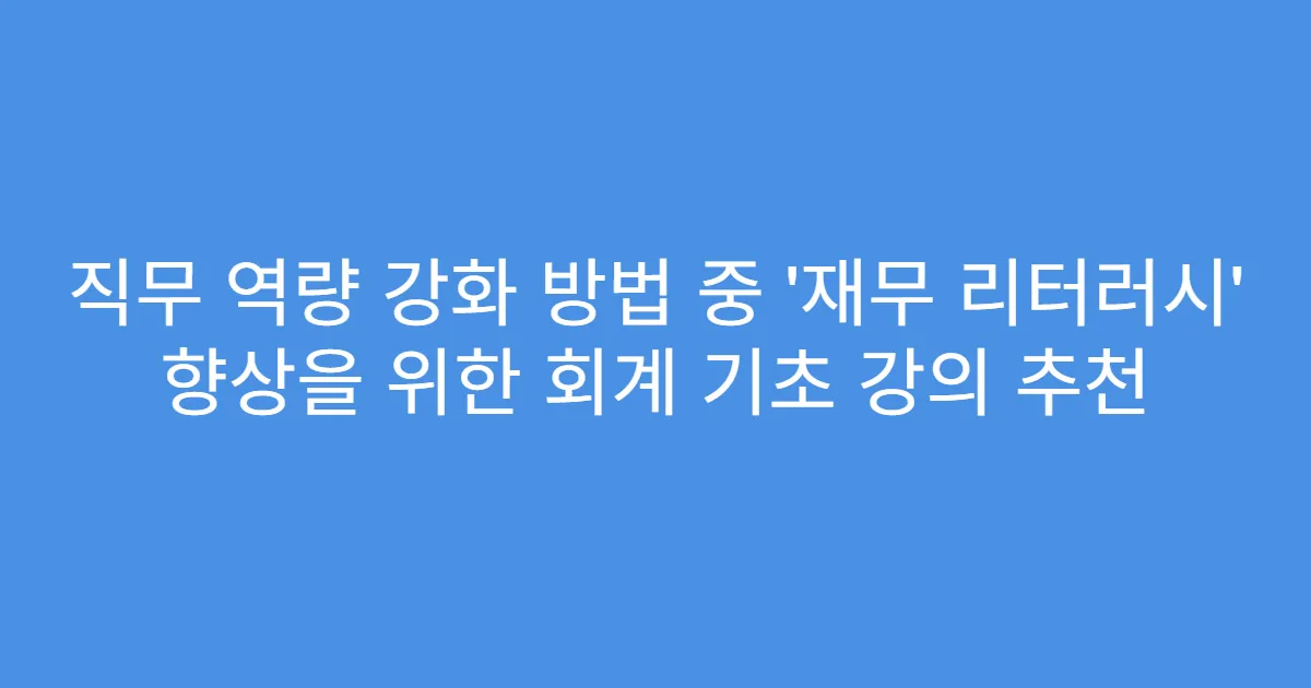 직무 역량 강화 방법 중 ‘재무 리터러시’ 향상을 위한 회계 기초 강의 추천