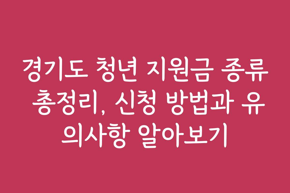 경기도 청년 지원금 종류 총정리, 신청 방법과 유의사항 알아보기
